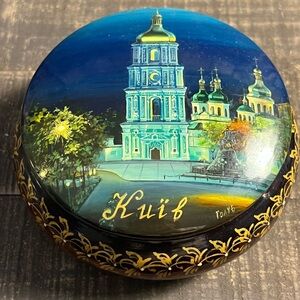 Vintage Russian Signed Wood Lacquer Trinket / Stash Box